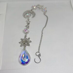 Silver Sun and Moon Crystal window hanging